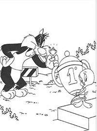 Tweety En Sylvester - Kleurplaat010