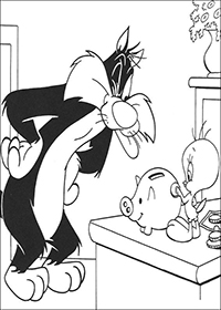 Tweety En Sylvester - Kleurplaat056